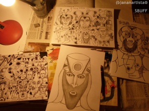 WORK IN PROGRESS - drawings on paper - (b)ananartista orgasmo SBUFF - http://www.bananartista.com